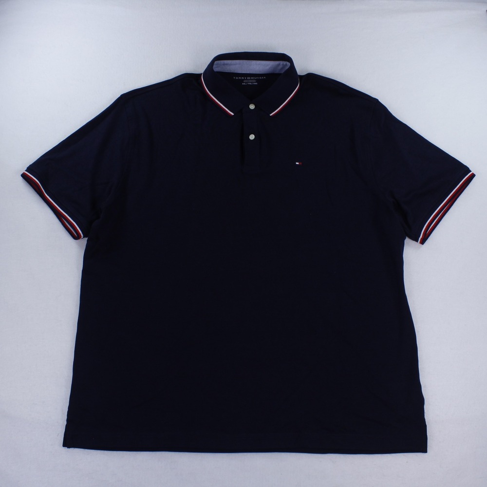 Tommy Hilfiger Navy Blue Polo Shirt Red White Trim Tipped Collar Men's Size XXL